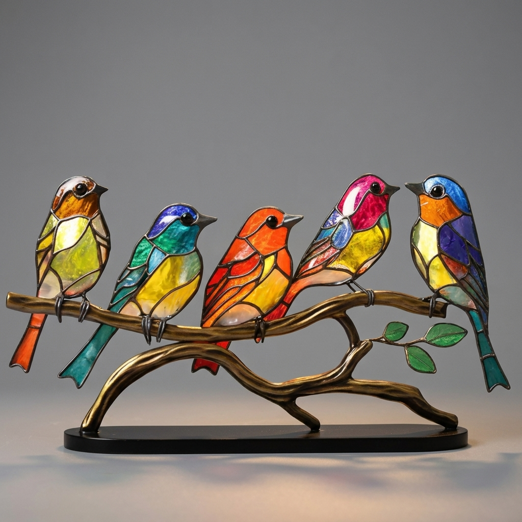 Buntglas-Fenster-Vogeldekoration - Seitenansicht